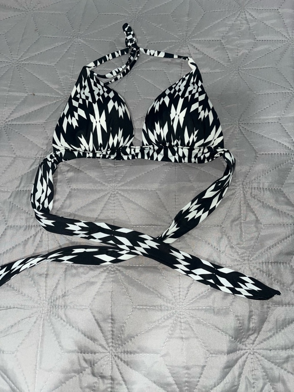 Victoria's Secret Black & White Geometric Halter Bikini Top